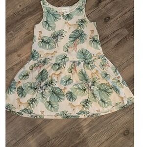 K. Kijane x H&M Girls Safari Animal Tropical Monstera Drop Waist Dress 4-6Y